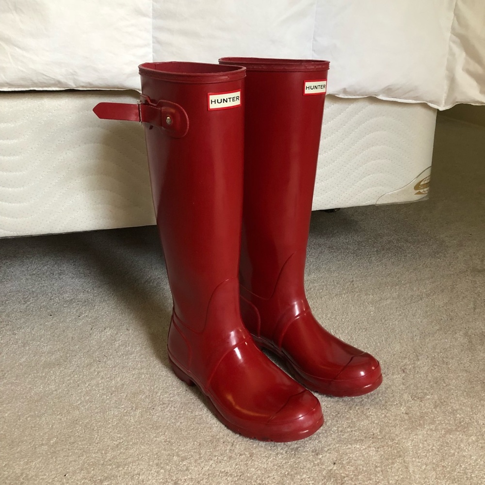 Red Tall Gloss Hunter Rain Boots